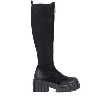 Natural and Synthetic Leather Black Tall Boots | TJ COLLECTION